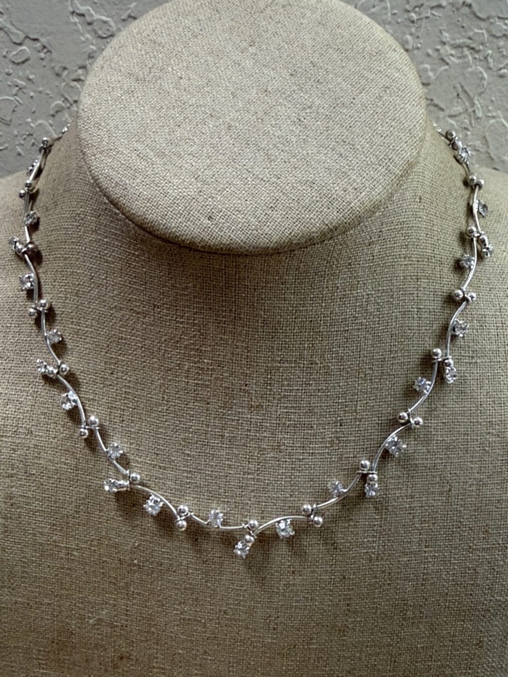 Monet Silver Crystal Vine Necklace